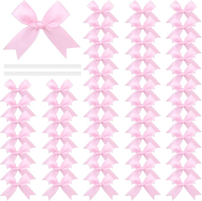 50-Piece Pink Premium Satin Ribbon Bows - 3.3 Inch Large Size Craft Bows for Gift Wrapping, Weddi... | Amazon (US)