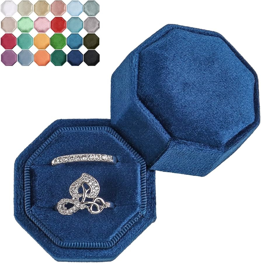Octagon Velvet Ring Box for Proposal 2 Slots Wedding Ring Storage Jewelry Boxes, Perfect for Enga... | Amazon (US)