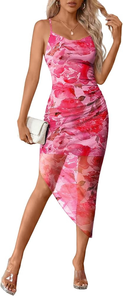 Trendy Queen Women Tie Dye Backless Split Hem Summer Beach Midi Mesh Dresses | Amazon (US)
