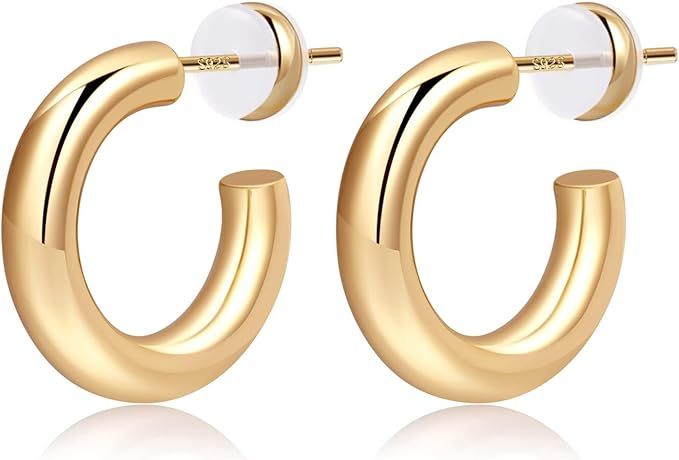 Lightweight 14K Gold Thick Hoops Earrings for Women, Small Large Trendy Earinging Chunky Gold Pla... | Amazon (CA)