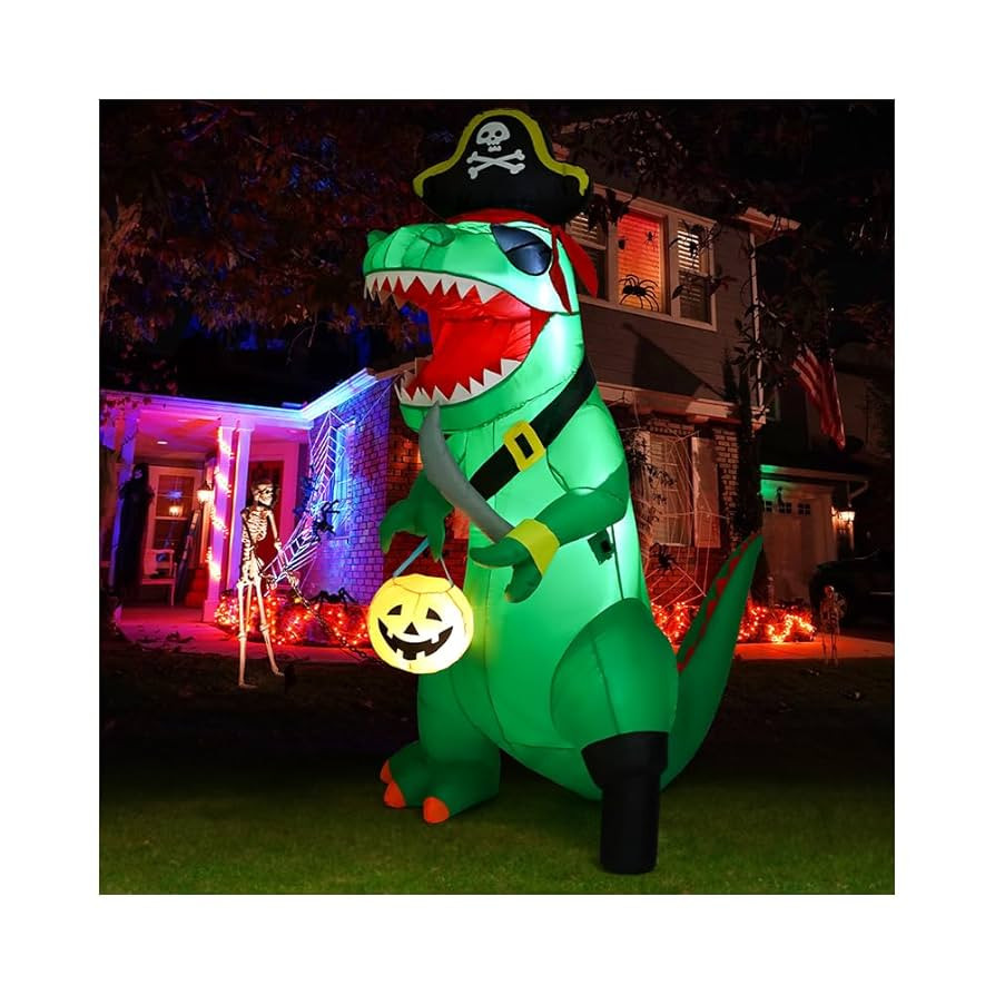 GOOSH 7 FT Halloween Inflatables Dinosaur Outdoor Decorations Blow Up Yard Pirate Dinosaur with P... | Amazon (US)