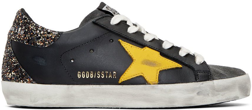 Black & Yellow Glitter Superstar Sneakers | SSENSE