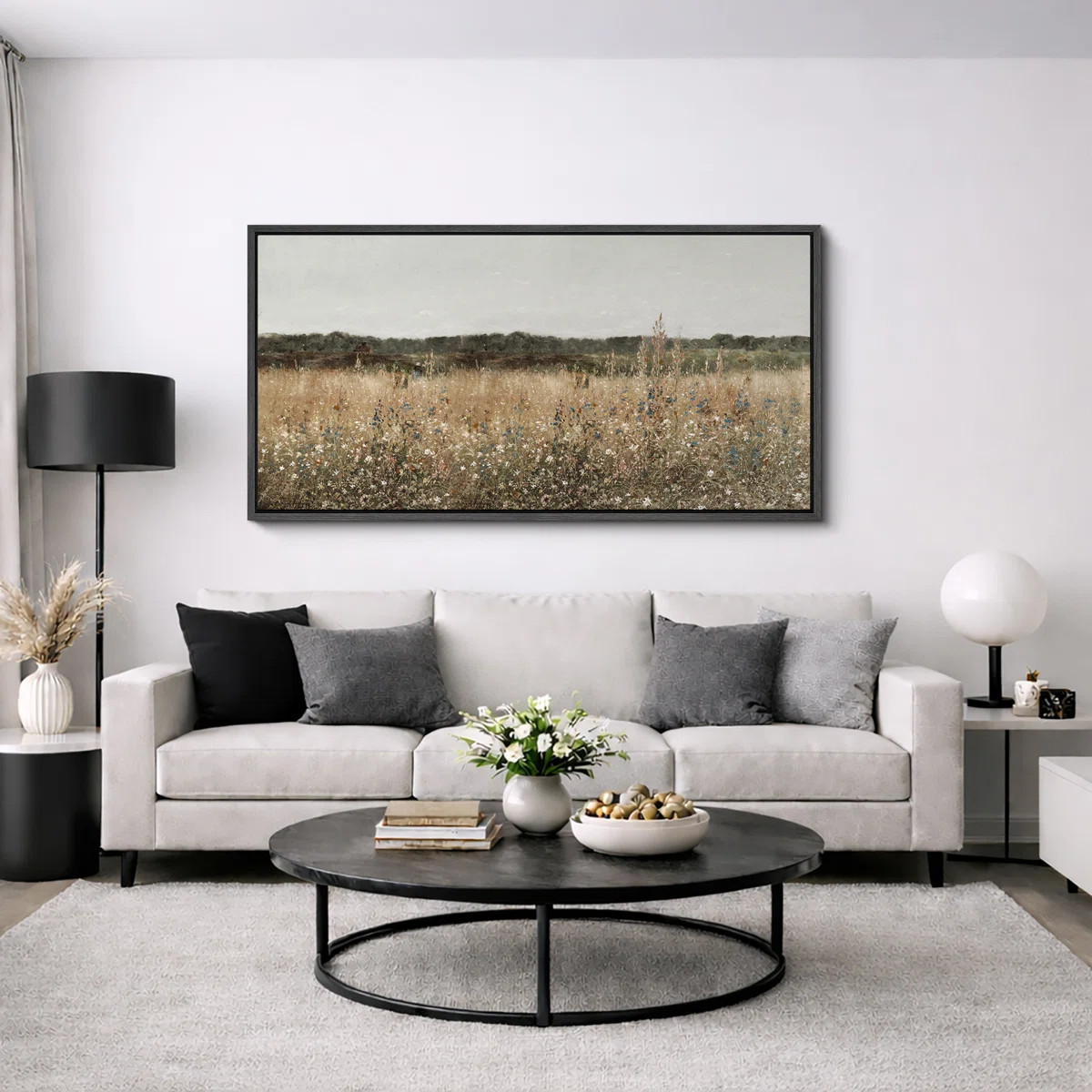 Rustic Wildflower Meadow Landscape Neutral Farm Field Nature Wall Decor for Living Room Bedroom O... | Wayfair North America