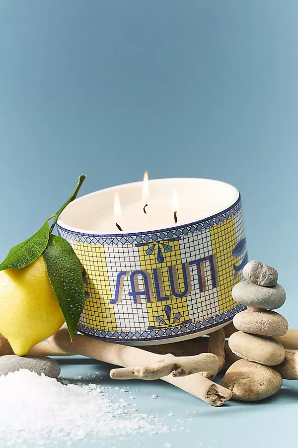 Bistro Tile Floral Saluti 24k Gold Accent Ceramic Candle: Italia Edition | Anthropologie (US)
