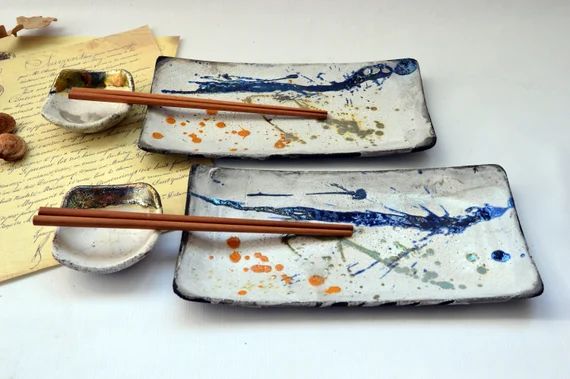 Raku sushi set/ Handmade / Unique / Handpainted / Organic / Eco friendly | Etsy (US)