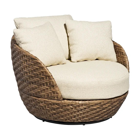 Beautiful Wicker Outdoor Swivel Chair with Bouclé Cushions & Cover by Drew Barrymore, Brown/Porc... | Walmart (US)