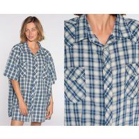 Plaid Wrangler Shirt Y2K Western Blue White Checkered Pearl Snap Short Sleeve Checker Print Button U | Etsy (US)