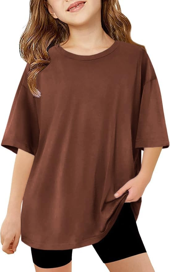ZDC Girls Short Sleeve T Shirts Kids Summer Oversized Tops Trendy Crewneck Basic Tees 5-14 Years | Amazon (US)