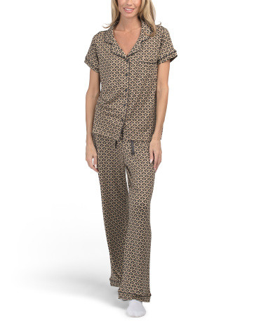 2pc Geo Print Notch Collar Short Sleeve Sleep Set | Marshalls