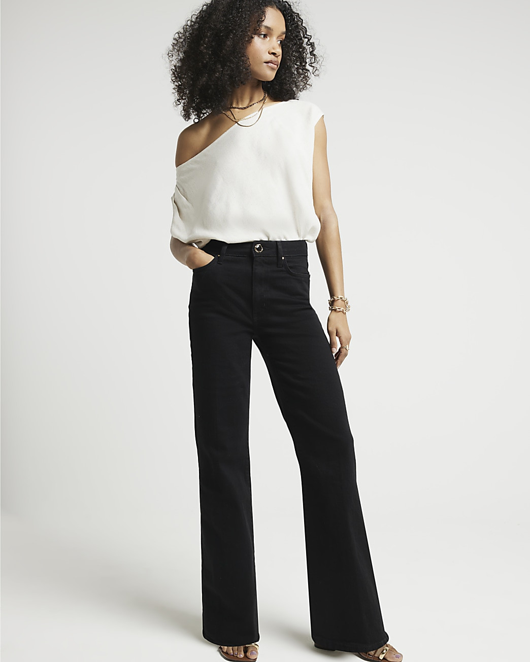 Black High Rise Wide Leg Jeans | River Island (UK & IE)