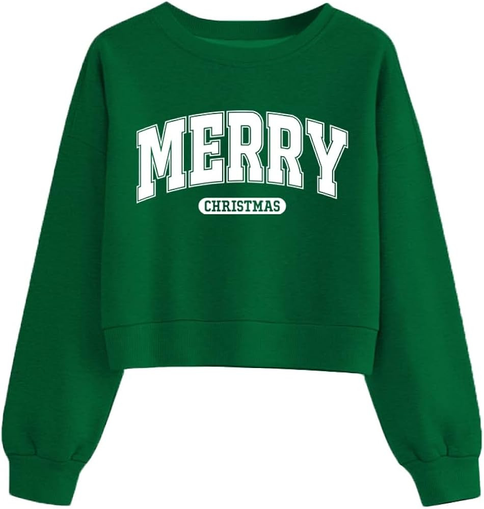 Womens Christmas Cropped Sweatshirts Xmas Long Sleeve Crop Pullover Top Fall Winter Teen Girls Y2... | Amazon (US)