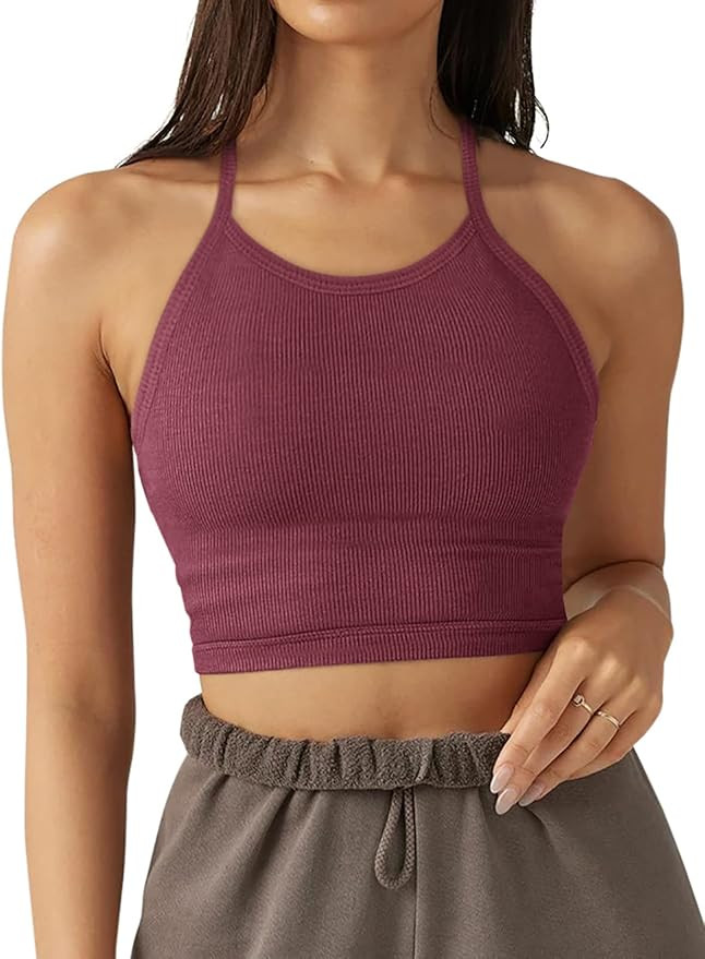 LASLULU Sports Bra for Women Crop Tops Racer Back Tank Tops Longline Workout Yoga Bra Halter Neck... | Amazon (US)