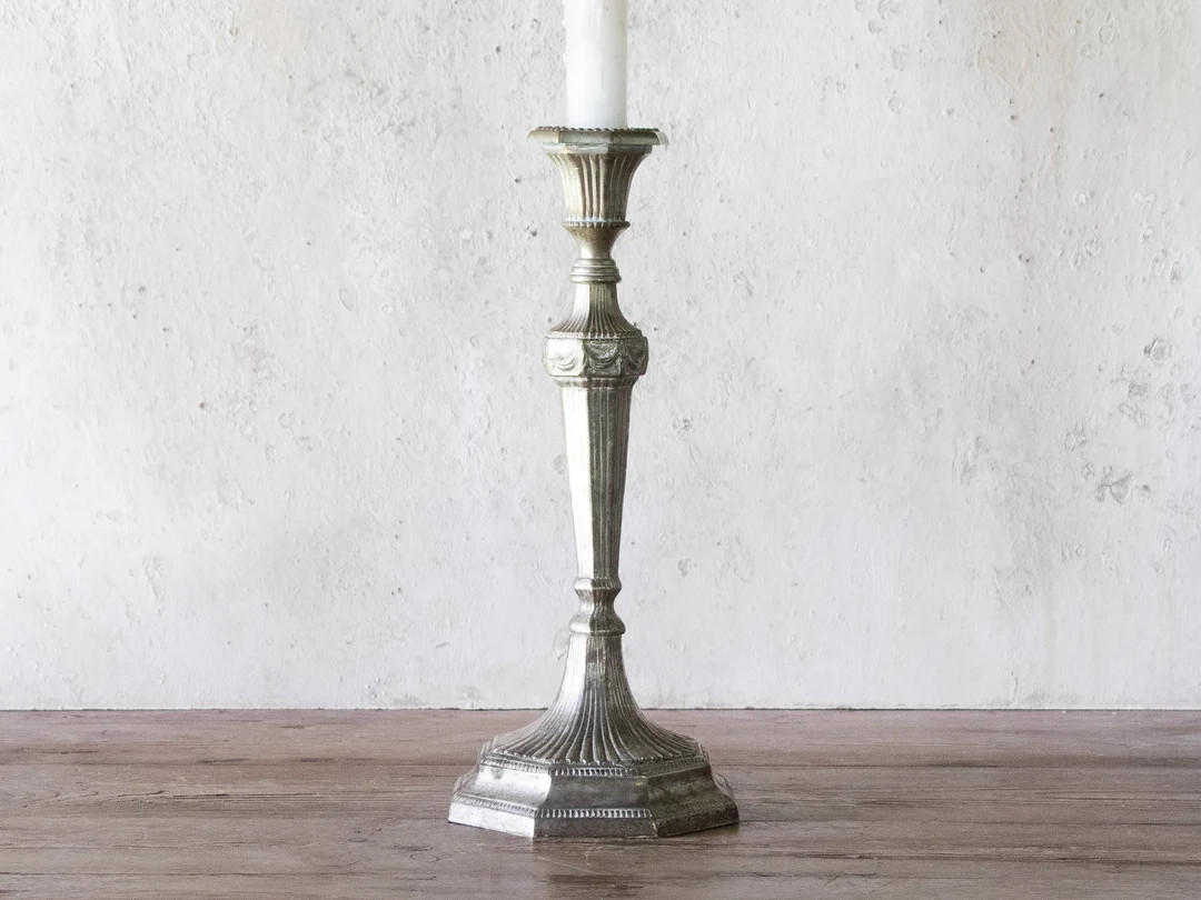 Silver Plated 10" Tall Cast Metal Candle Holder, Candlestick Holder for Taper Candle | Etsy (US)
