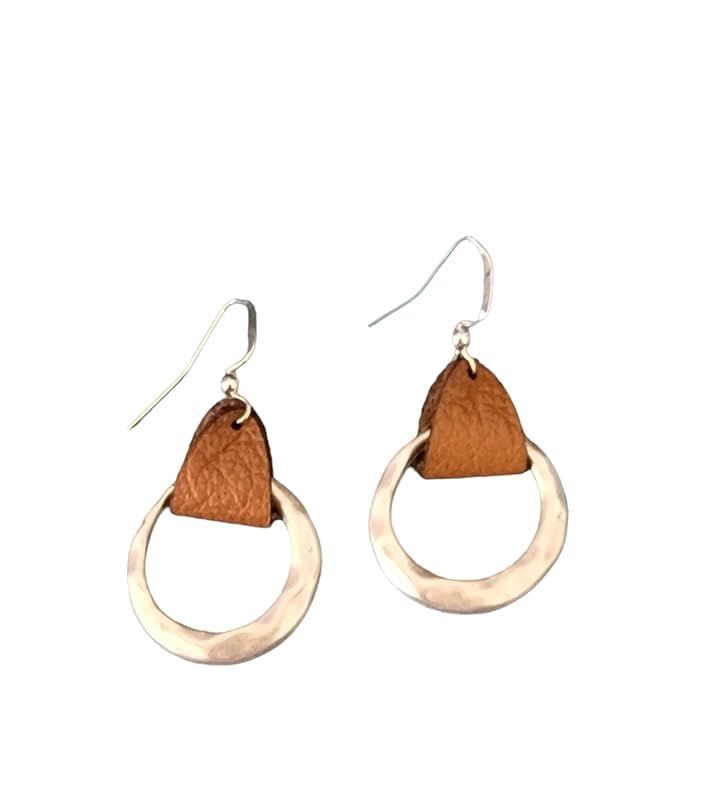 Brown Leather Hoop Silver Earrings | Amazon (US)