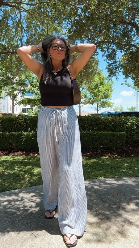 Summer outfit. My target pants are so so good especially if you are taller! I’m wearing a small. Top is Amazon, I’m in a large. Sandals are TTS. Amazon blue light glasses come in lots of colors! 

#LTKStyleTip #LTKFindsUnder50 #LTKOver40
