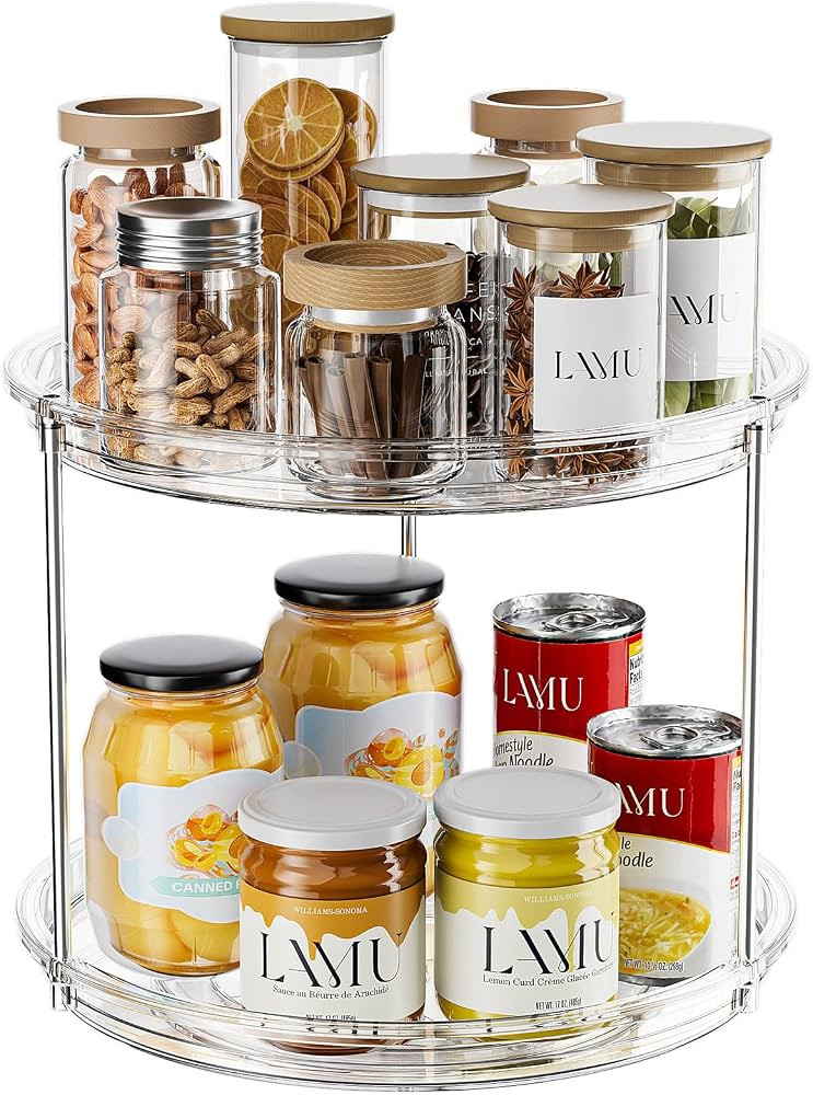 LAMU 2 Tier Lazy Susan Turntable Organizer for Cabinet, 9'' Rotating Spice Rack for Kitchen, Pant... | Amazon (US)