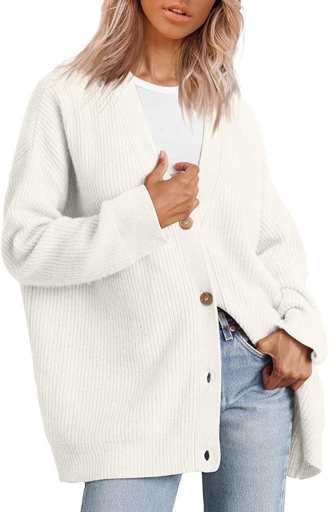 EFAN Women's Cardigan 2023 Open Front Oversized Button Lightweight Sweaters V Neck Loose Cardigans K | Amazon (US)