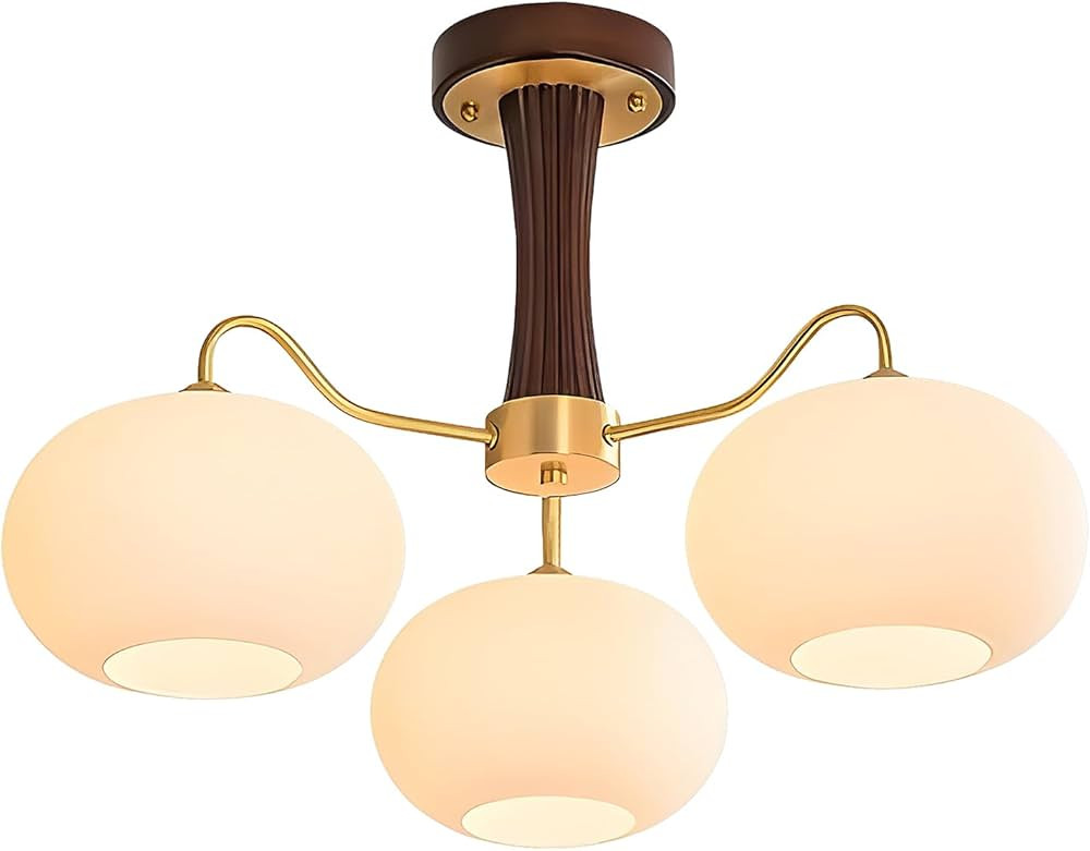 Semi Flush Mount Ceiling Light,3-Light Glass Lampshade Mid Century Ceiling Light Fixture for Bedr... | Amazon (US)