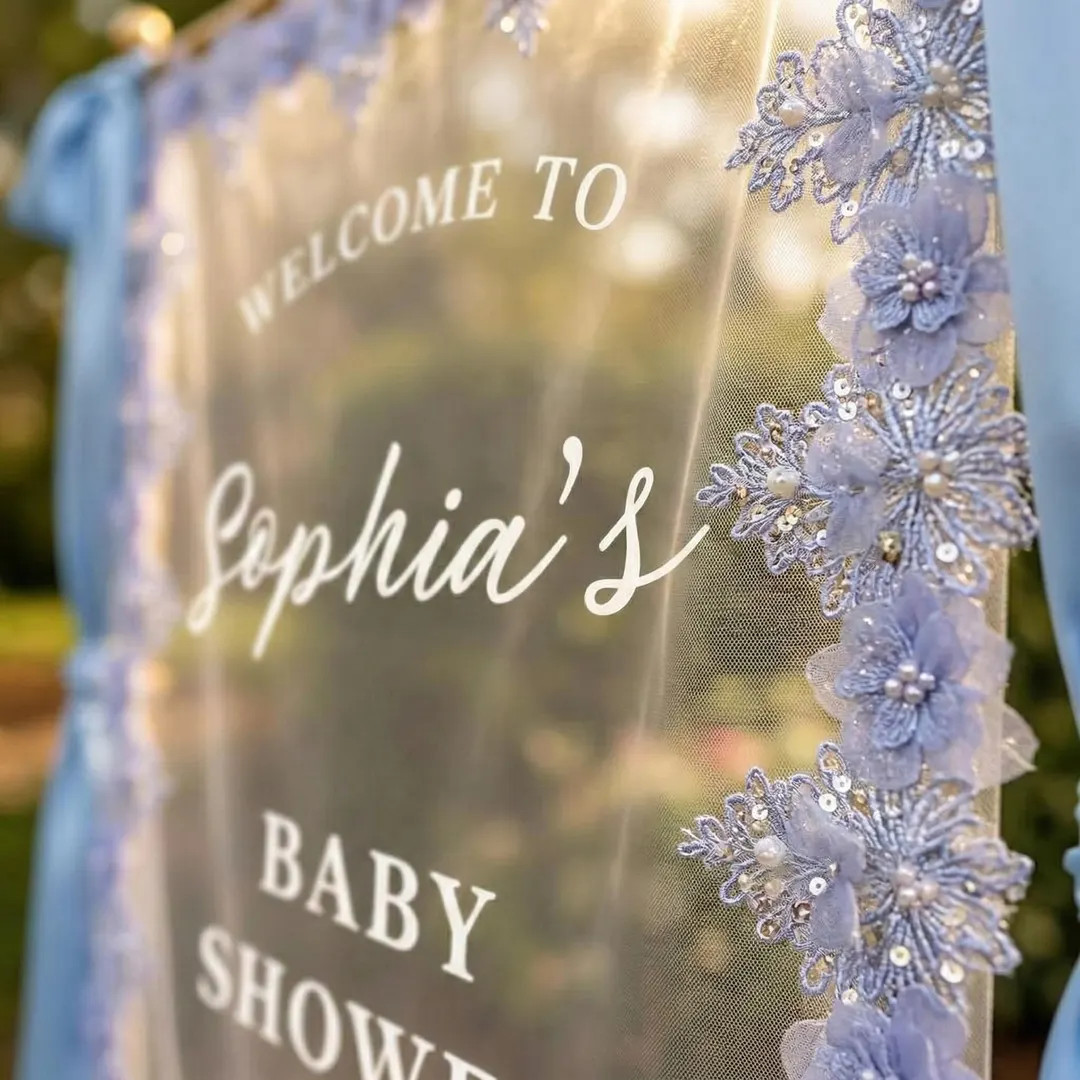 Baby Shower Welcome Sign Fabric, Lace Baby Shower Banner, Personalized Baby in Bloom Sign, Sheer ... | Etsy (US)