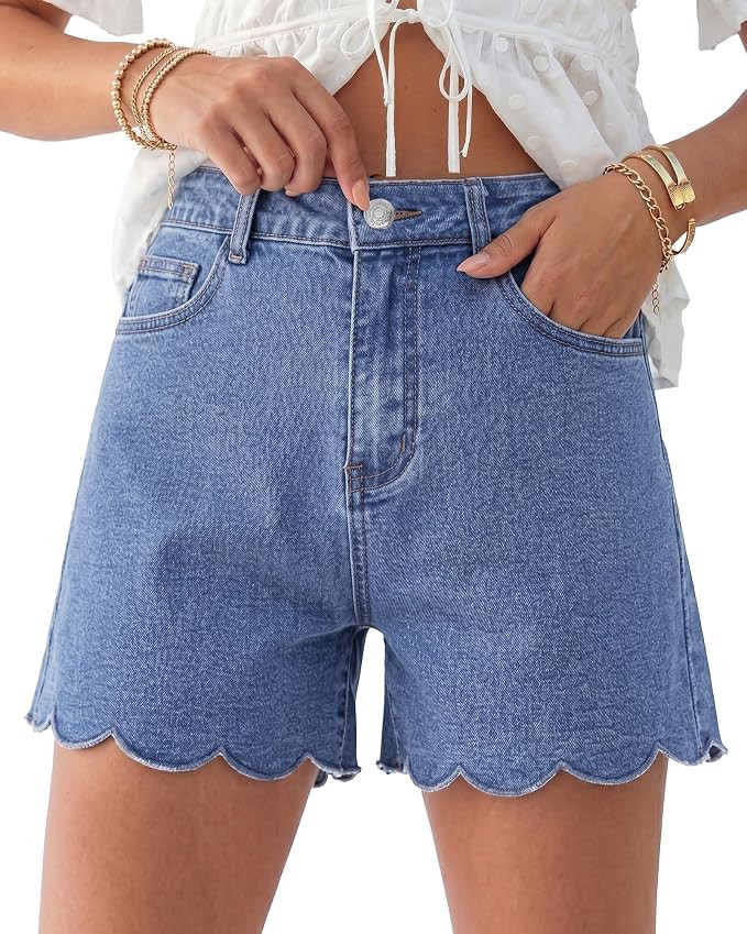 luvamia Jean Shorts Womens High Waisted Stretchy Scalloped Hem Denim Jorts | Amazon (US)