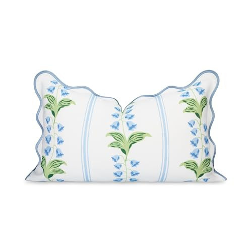 Hofdeco Premium Grandmillennial Coastal Hampton Patio Indoor Outdoor Lumbar Pillow Cover Only, 12"x20" Water Repellent for Backyard, Couch, Poolside, Blue Green Print Striped Lily of The Valley | Amazon (US)