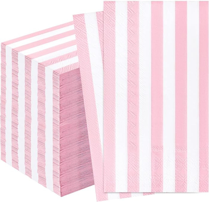 100 Pcs Light Pink Striped Dinner Napkins 3-Ply Pink and White Striped Paper Napkins Disposable G... | Amazon (US)