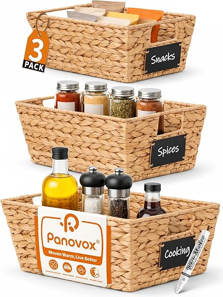 Pantry Organizers and Storage, Water Hyacinth Storage Baskets for Shelves, Natural Baskets for Or... | Amazon (US)