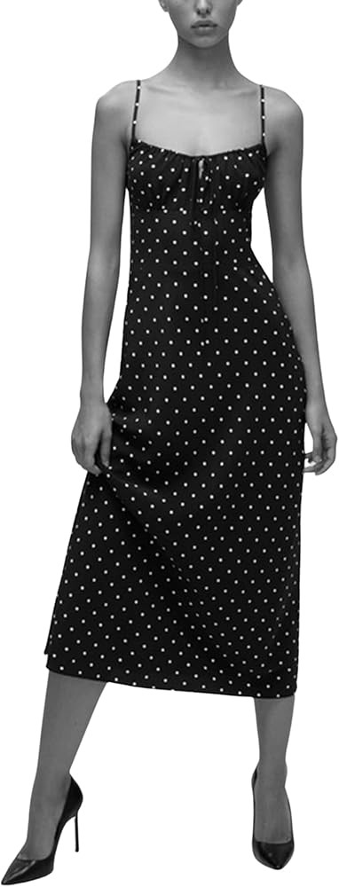 Omoone Women's Floral Dress Low-Cut Square Neck Spaghetti Strap Tie Bodycorn Dresses | Amazon (US)