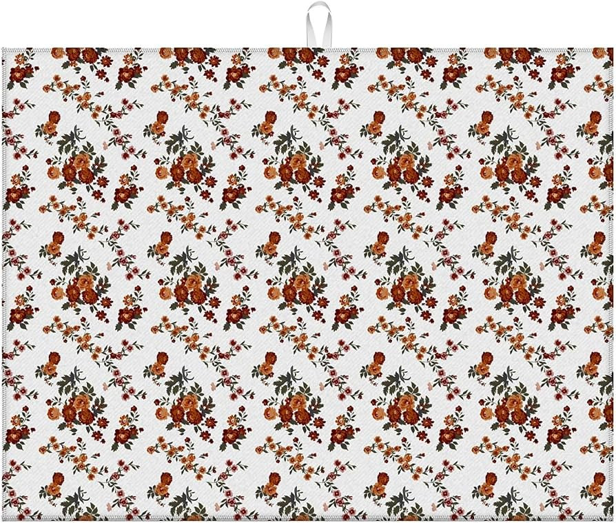 Retro Brown Flowers Floral Dish Drying Mat For Kitchen Counter, Super Absorbent Microfiber Dish D... | Amazon (US)