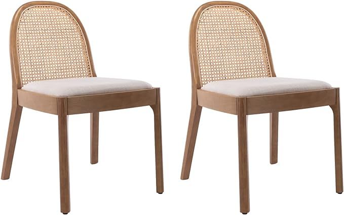 HEAH-YO Modern Dining Chairs Set of 2, Upholstered Linen Dining Armless Chairs with Rattan Backre... | Amazon (US)