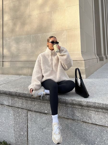Sherpa zip up is currently sold out 
:( leggings, purse, socks & sunnies are all from amazon - shoes are newbalance sneakers 57/40’s in sea salt 

#LTKunder50 #LTKshoecrush #LTKstyletip