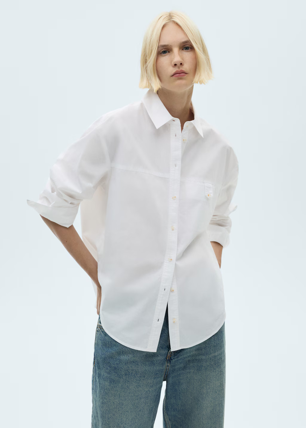 Cotton shirt with decorative button | Mango (US/MX/AU)