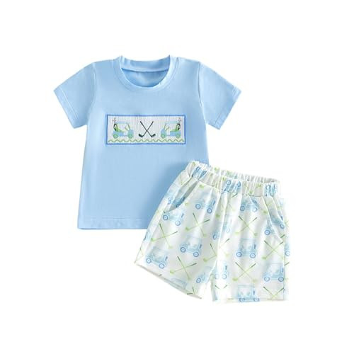 Xiaodriceee Toddler Baby Boy Golf Outfit Golf Embroidery Crewneck Short Sleeve T Shirt Shorts Set Baby Boy Summer Clothes(L-Blue, 2-3T) | Amazon (US)