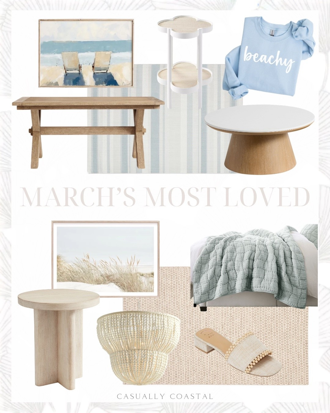 March’s Most Loved

Coastal home decor, coastal home, coastal rug, coastal wall art, coastal wall decor, coastal coffee table, coastal side table, coastal dining table, round side table, spring sandals, summer sandals, heeled sandals, coastal quilt, chambray quilt, pottery barn quilt, Etsy wall art, coastal dunes framed photography, wayfair rug, blue rug, striped rug, blue and cream rug,  neutral rug, wool rug, geometric indoor rug, wood bead 2 tier chandelier, coastal chandelier, round quartz nesting coffee tables, beachy sweatshirt, pottery barn dining table, extendable dining table, martini table, beach chairs wall art 

#LTKHome