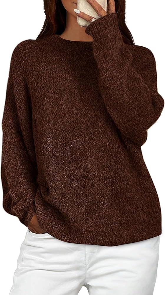 PRETTYGARDEN Womens Fall Long Sleeve Sweater Crew Neck Fuzzy Loose Fit Chunky Knit Oversized Pull... | Amazon (US)