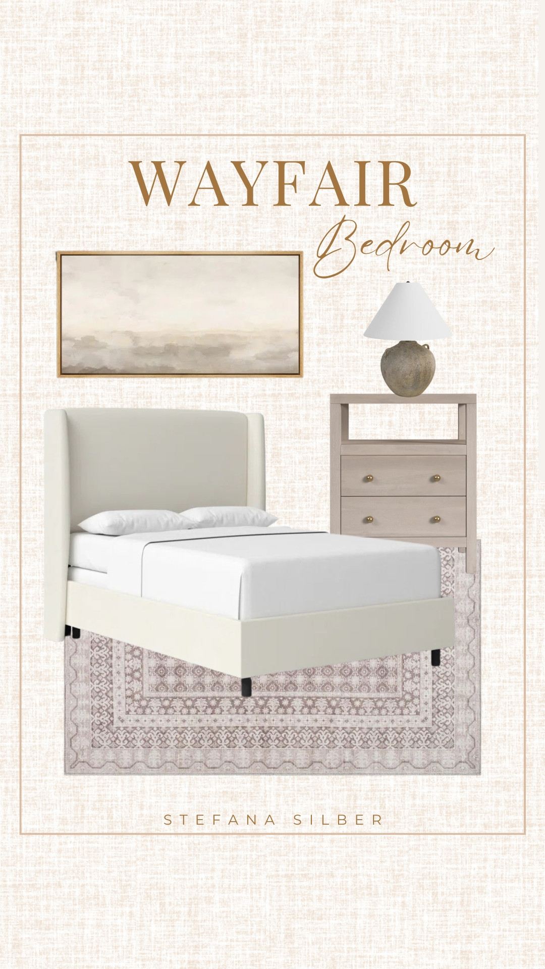 Wayfair bedroom ideas
Neutral bedroom, Tilly upholstered bed, patterned rug, serene wall art, nightstand and lamp 

@wayfair #wayfair #wayfairpartner #onlyatwayfair

#LTKHome #LTKStyleTip