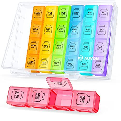 AUVON Extra Large Weekly Pill Organizer 4 Times a Day, 7 Day Pill Box, Daily Pill Case with 28 Compartments, Large Enough to Hold the Large Fish Oils, Vitamins, Supplements and Medication | Amazon (US)