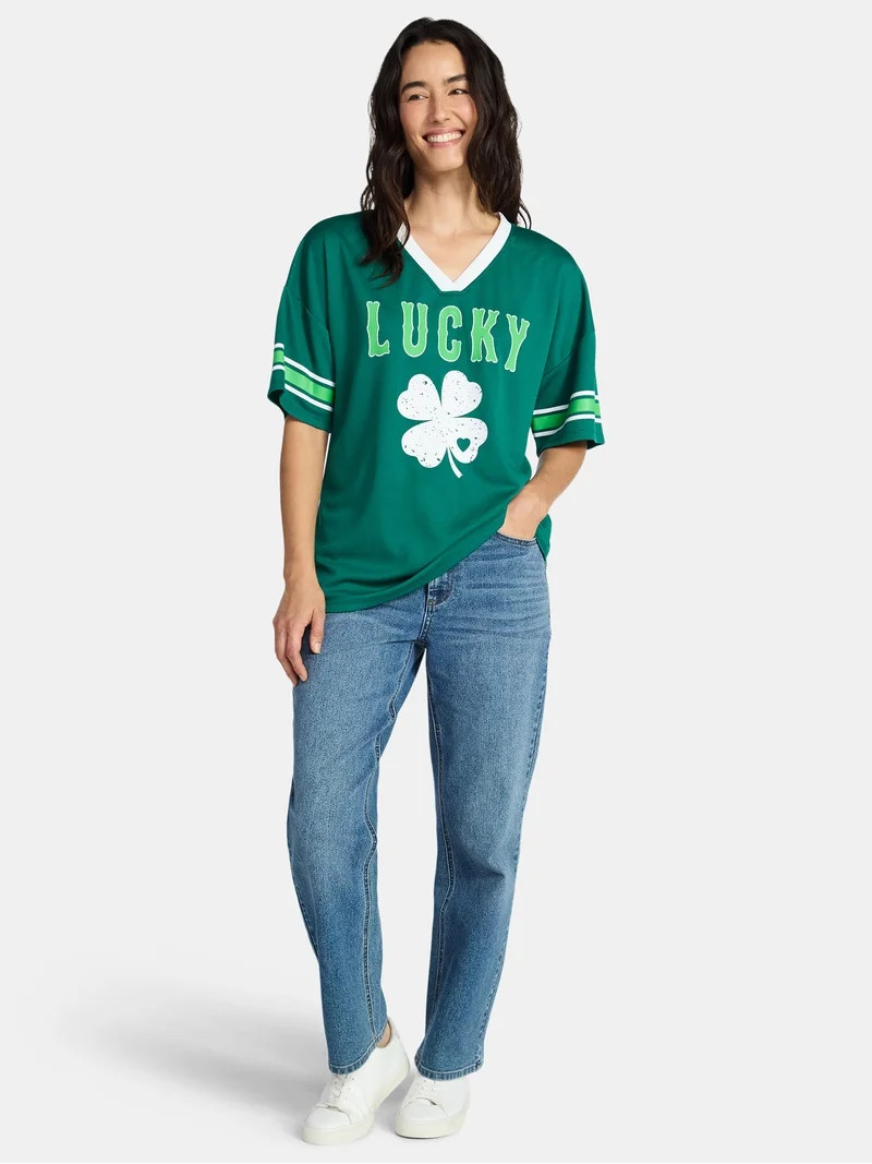 Saint Patrick's Day Women's Lucky Jersey with Short Sleeves from Holiday Time, Sizes XXS-XXL | Walmart (US)