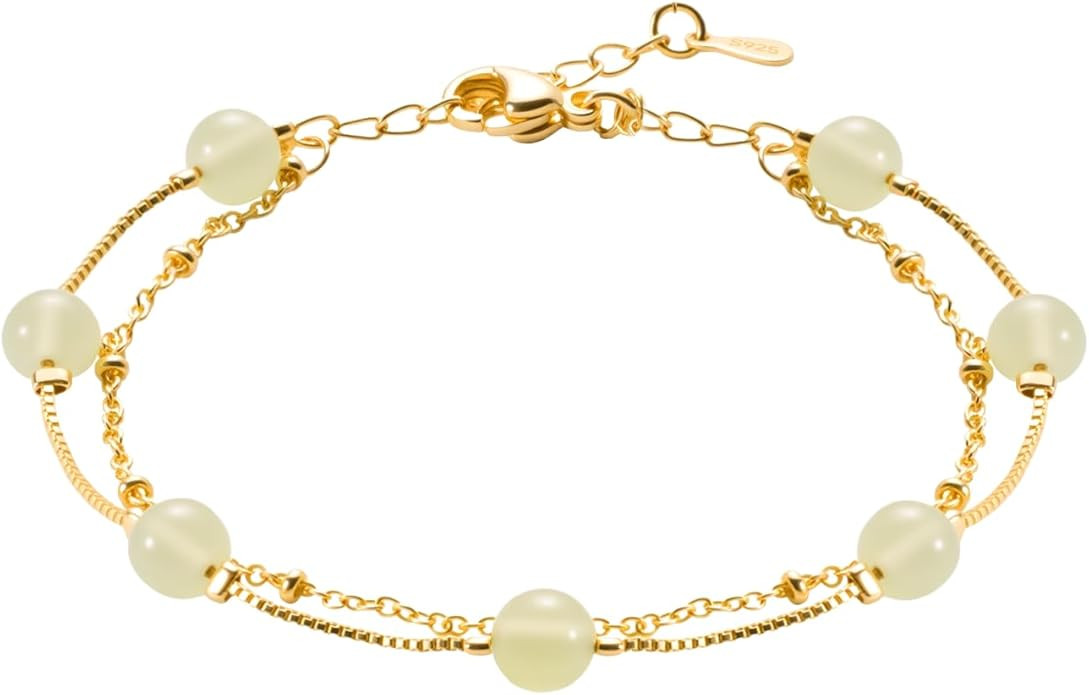 Layered Jade Bead Bracelet for women Stackable Green Jade Chain Bracelet | Amazon (US)
