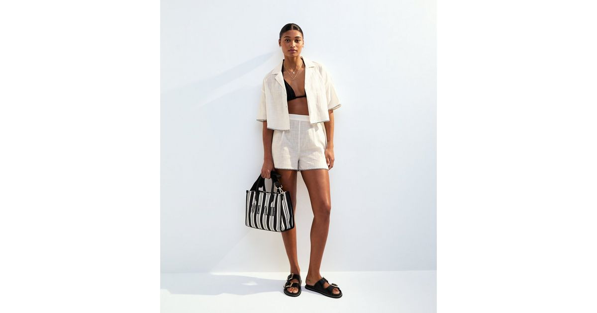 Cream Textured Blanket Stitch Beach Shorts 
						
						Add to Saved Items
						Remove from Sav... | New Look (UK)