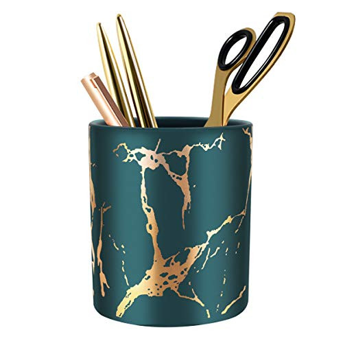WAVEYU Pen Holder, Stand for Desk Marble Pattern Pencil Cup for Girls Kids Durable Ceramic Desk Orga | Amazon (US)