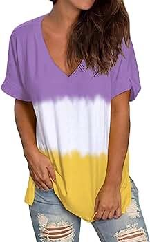 Women Tie Dye Shirts V Neck Gradient Color Shirt Short Sleeve Color Block T-Shirts Sweatshirts | Amazon (US)
