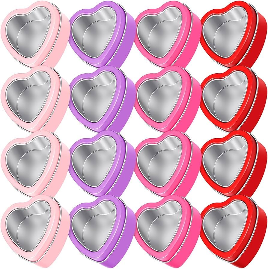 Yinkin 16 Pack 2oz Valentine's Day Heart Tins with Lid Heart Shaped Boxes Empty Candle Tins Candy... | Amazon (US)
