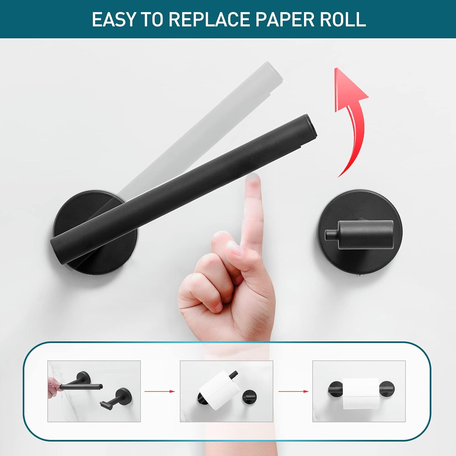 POKIM Black Toilet Paper Holder - Metal Bathroom Flexible Pivoting Tissue Handle on Wall Mounted,... | Amazon (US)