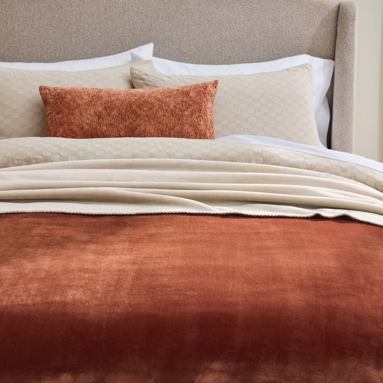 Better Homes & Gardens Luxury Velvet Plush Bonded Blanket, Dual Layer, Rust Front Beige Back, 90"... | Walmart (US)