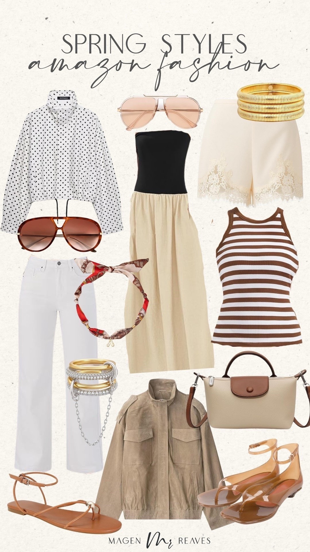 Amazon spring fashion styles!

Spring dress, polka dot jacket, padded tank, white jeans, jelly sandals 

