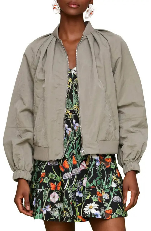 Avec Les Filles Pleated Balloon Bomber Jacket in Sage at Nordstrom, Size Xx-Large | Nordstrom