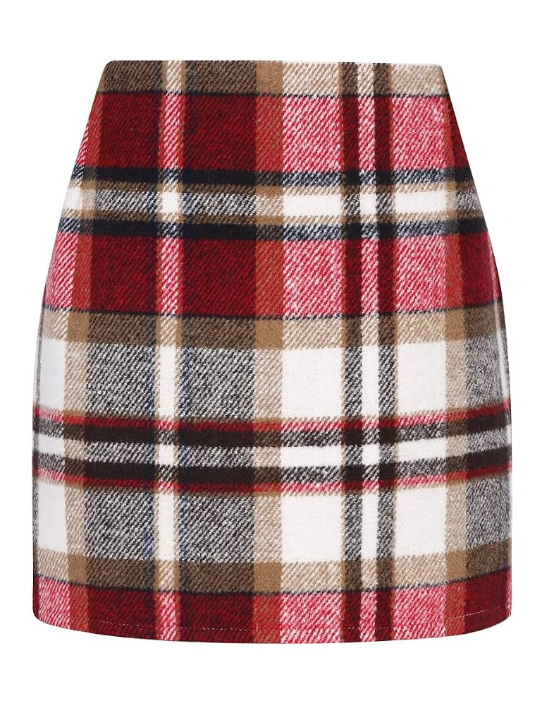 IDEALSANXUN Womens High Waist Plaid Skirt Bodycon Pencil Wool Mini Skirts | Amazon (US)