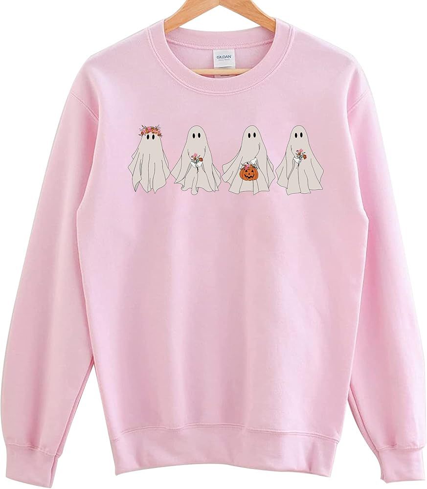 Floral Ghost Crewneck Sweatshirt - Cute Ghosts Halloween Boo Sweater for Spooky Season | Amazon (US)