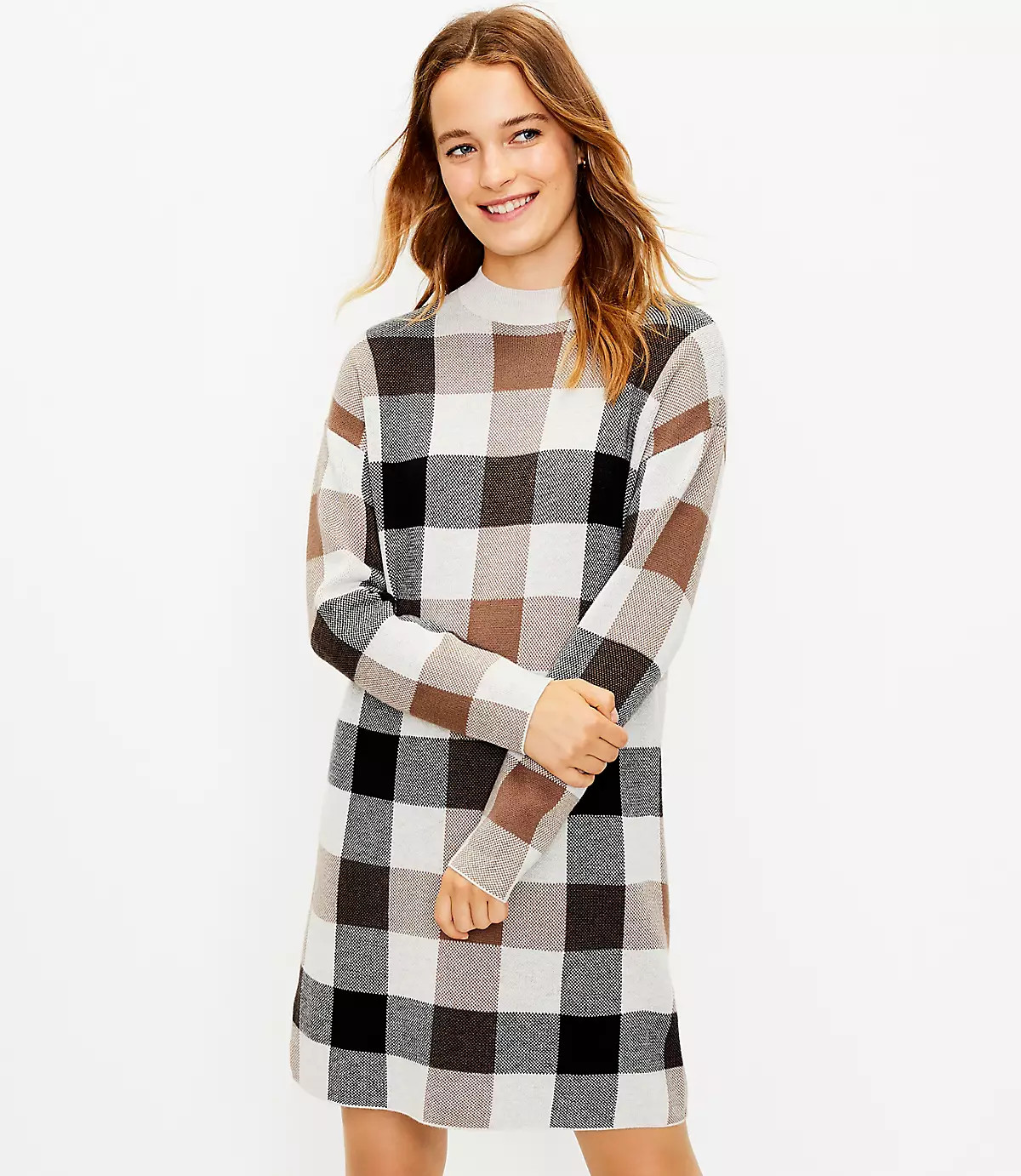 Checked Mock Neck Sweater Dress | LOFT | LOFT